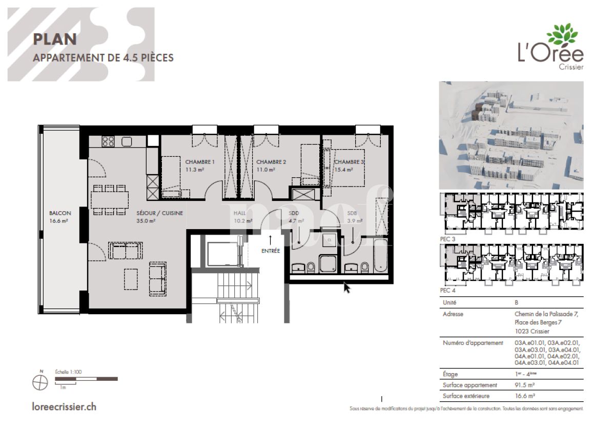 À louer : Appartement 4.5 Pieces Crissier - Ref : 223715.2001 | Naef Immobilier
