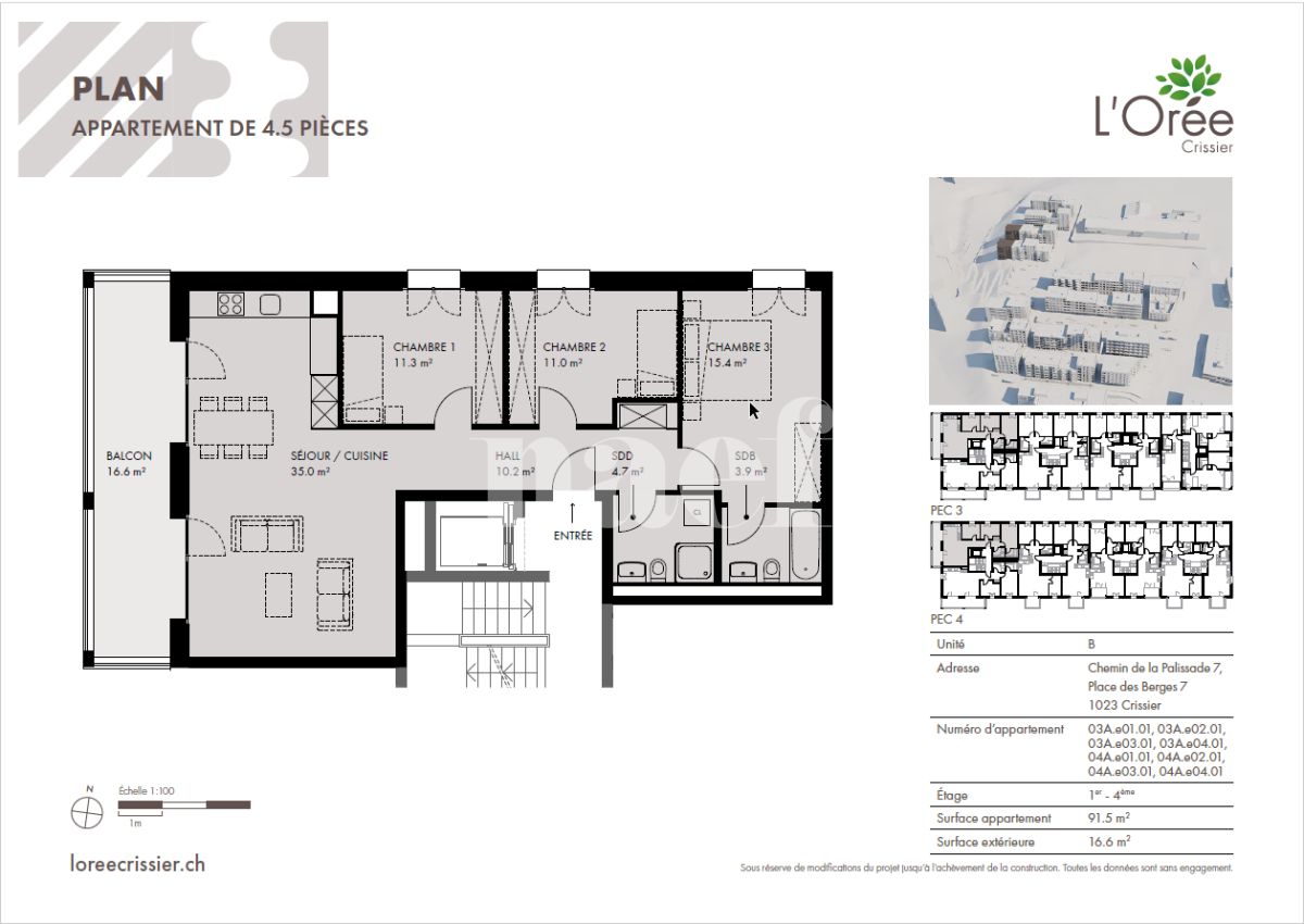 À louer : Appartement 4.5 Pieces Crissier - Ref : 223715.3001 | Naef Immobilier